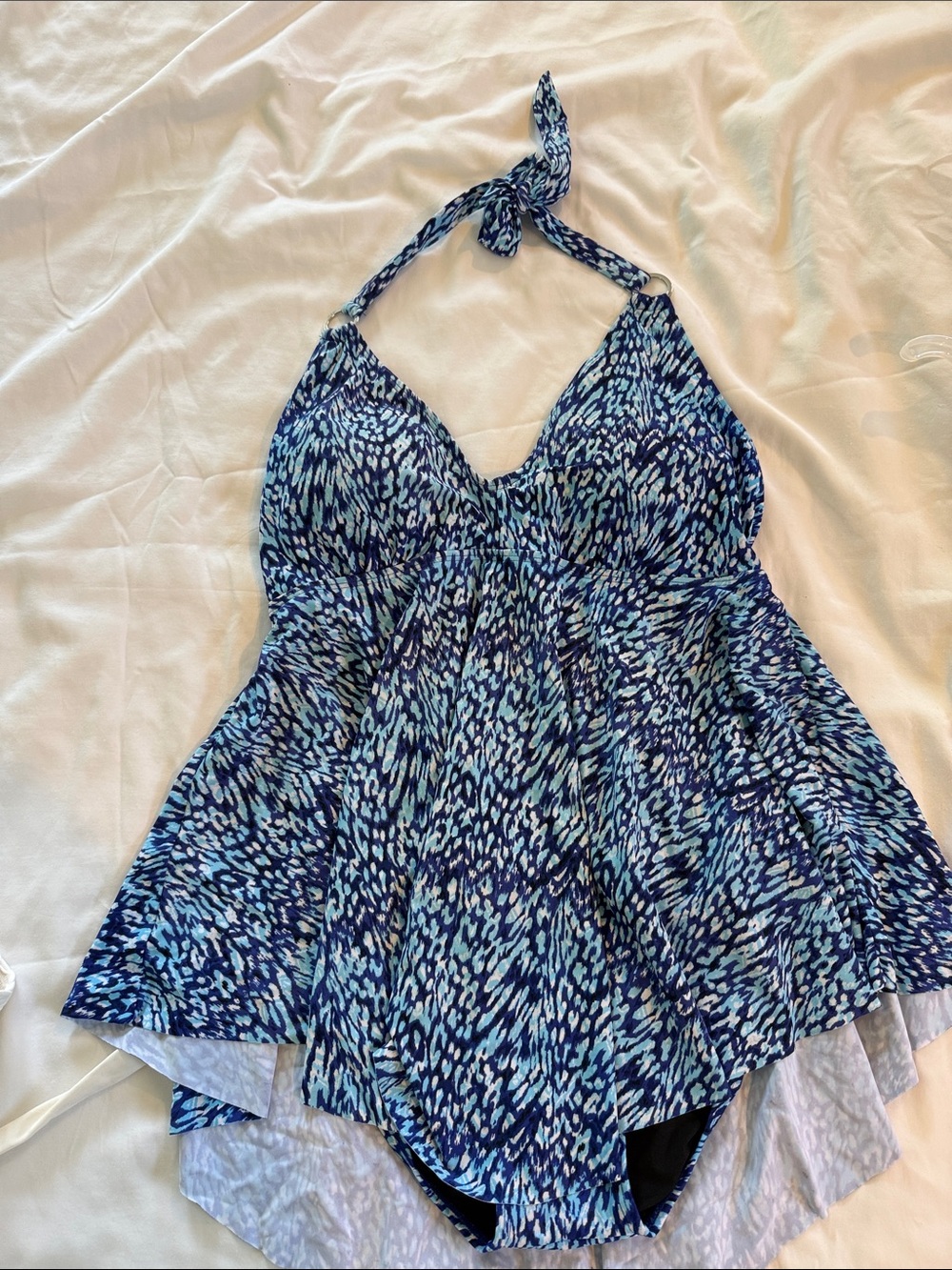 Blue Patterned Halter Camisole Swim Top for Women